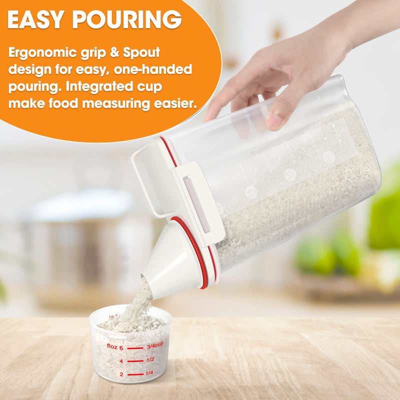 TBMax Rice Storage Container, Airtight Cereal Container Dispenser with Pourable Spout + Measuring Cup, BPA Free Plastic Storage Bin for Pantry Organization and Storage - Image 2